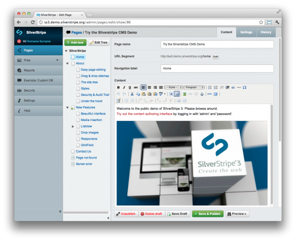 silverstripe3 cms interface